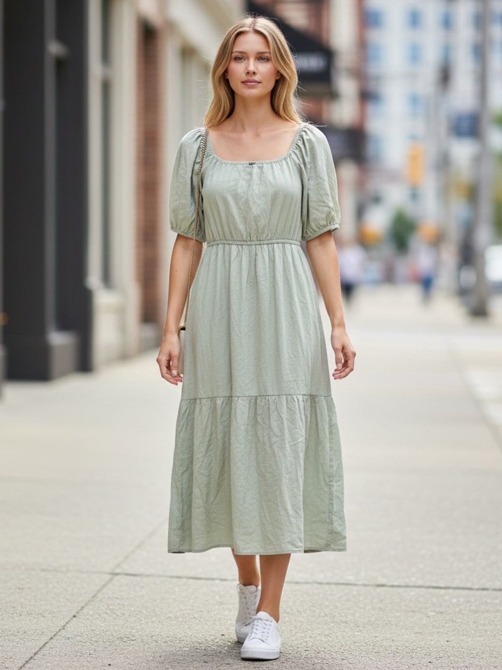 Sim and Sam Casual Short-Sleeve Scoop Neck Shirt Dress in Sage Green